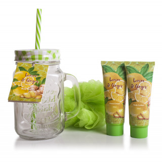 JARRA DE CRISTAL CON JENGIBRE Y LIMON. CREMA DE MANOS Y LOCIÓN CORPORAL