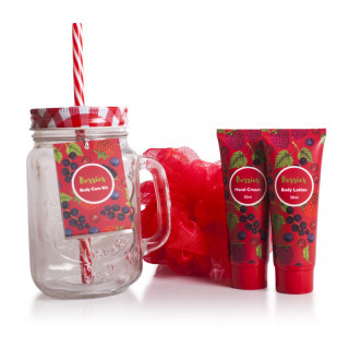 JARRA CRISTAL FRUTOS ROJOS CON CREMA DE MANOS Y LOCIÓN CORPORAL